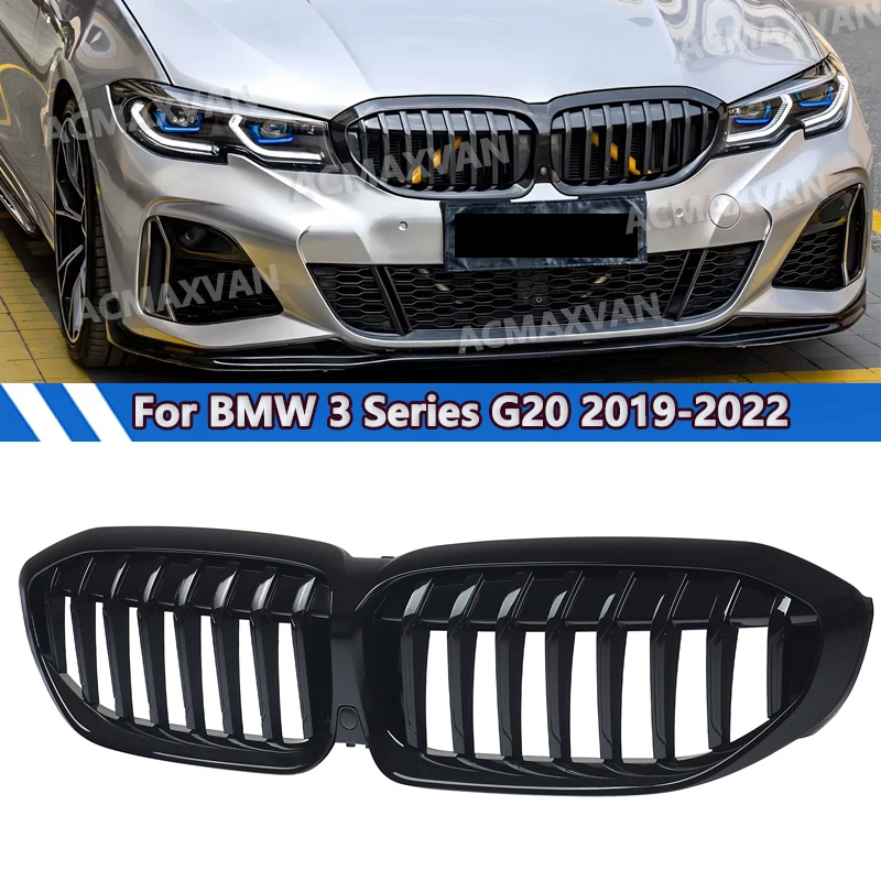 Image of Glänzend Schwarzer Frontgrill für BMW 3er Serie G20 Limousine G21 Kombi 330i 340i 2019~2022 Mittlerer Renngrill Einzellinie ABS