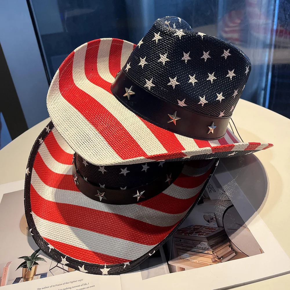 New American Western Cowboy Hat - Star Pattern Straw Jazz Cap for Outdoor Party, Amazon Cowboy Hat