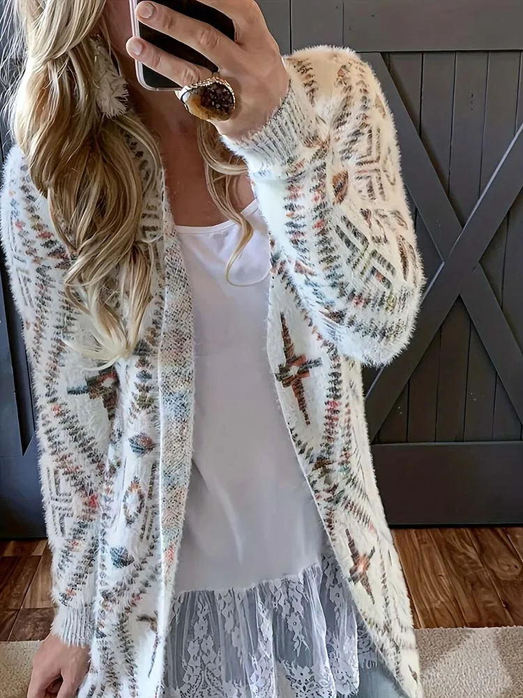 

Women's retro jacquard pattern long sleeve cardigan sweater, loose, casual, elegant and fashionable Joker women's coat sweater.