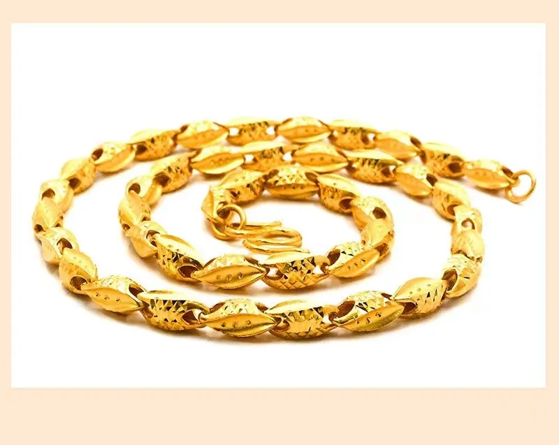 9999 24K Real Gold Necklace Men\'s Boutique Wheat Cart Flower Necklaces for Men Women Boys