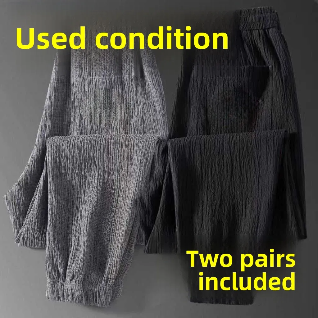 

Мужские спортивные брюки из льняной ткани Ice Silk, свободного кроя, повседневные, тонкие, для строительных работ, длинные, летние, молодежные, модные