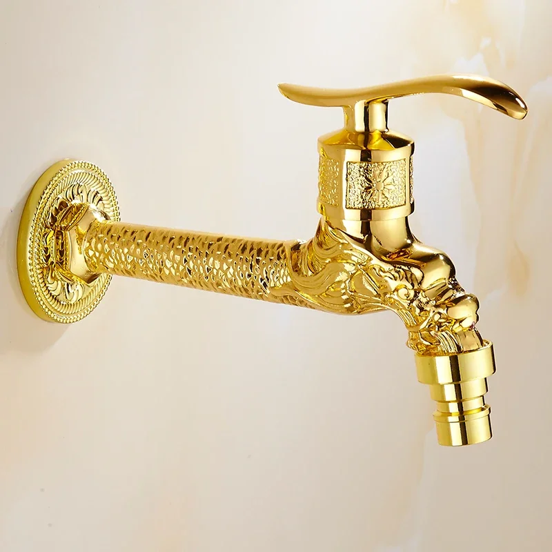 Bidcock Faucet Solid Brass Luxury Gold Dragon Bathroom Washing Machine Faucet Wall Mount Small Water Tap Toilet Pool Garden Tap