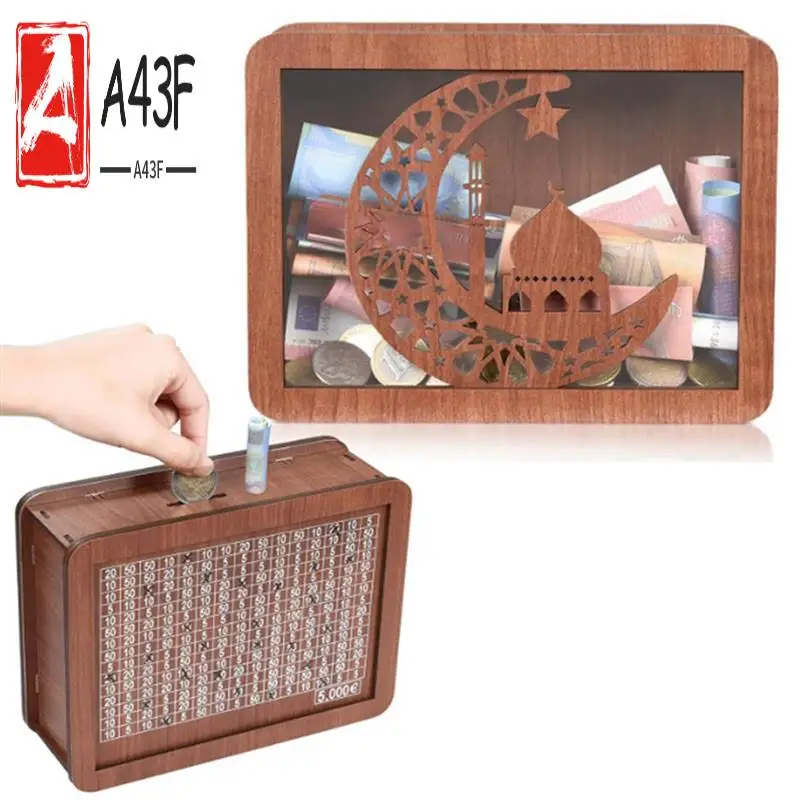 

A43F-Wooden Piggy Bank For Adult Kids, Money Box With Counter, Money Saving Tin, Money Box With Counting Target