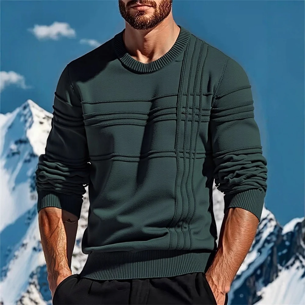 

High-quality Solid Color Men's Round-neck Pullover Sweater for Autumn and Winter