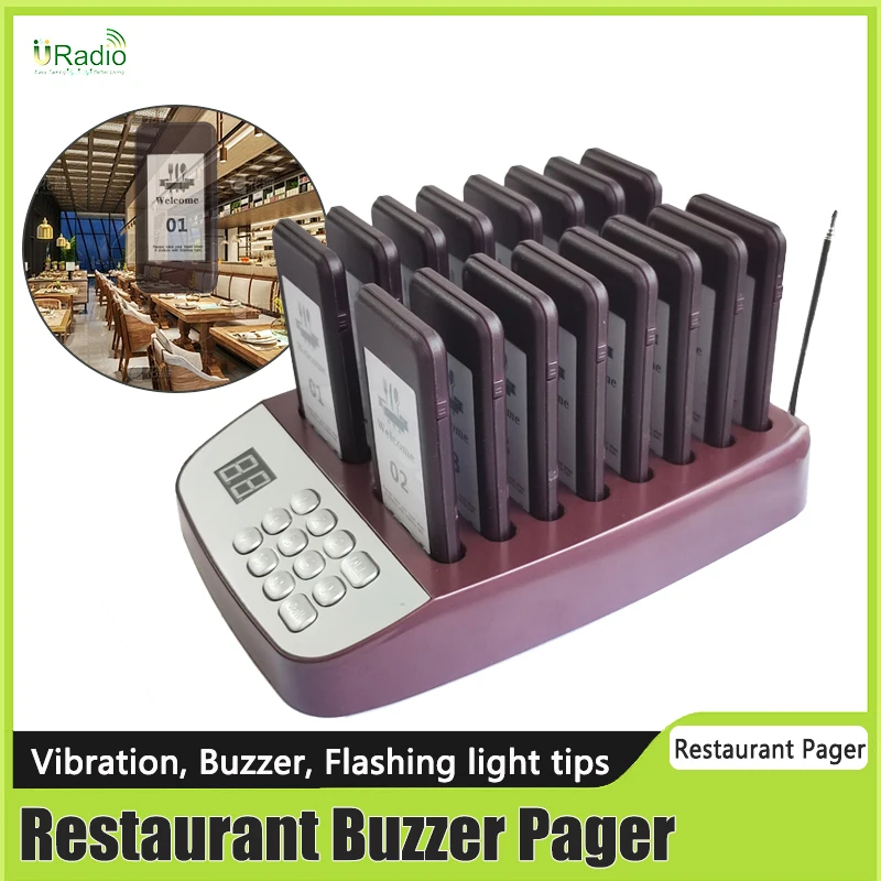 Restaurant Buzzer Pager Wireless Paging Guest Calling System for Cafe Dessert Shop Church Food Truck/Court 315 MHz stable signal