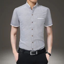 Summer New Men's Short Sleeve Shirt Soild Simple Business Solid Color Casual Single Pocket Comfortable Cotton Shirt