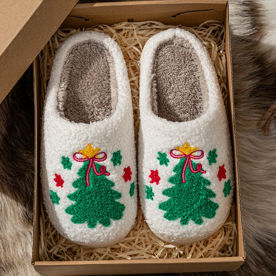 

Christmas Tree Women's Slippers Indoor Soft Breathable Comfortable Festival Couple Fashion Winter Holiday Christmas Shoes