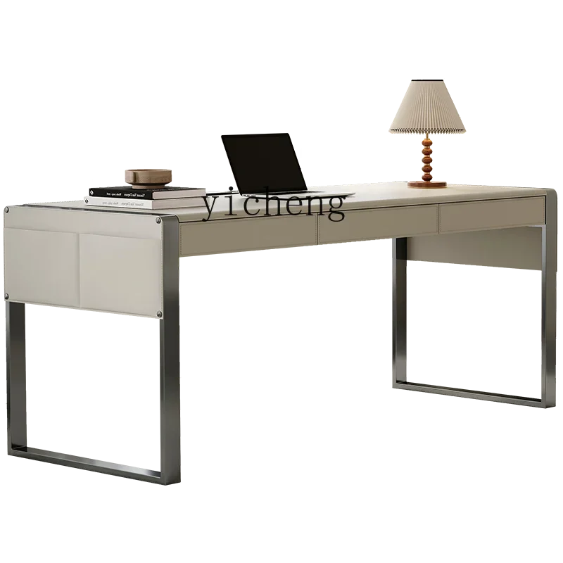 

ZK Modern Minimalist Saddle Leather Desk Home Study Workbench Living Room Desk Bedroom Computer Desk