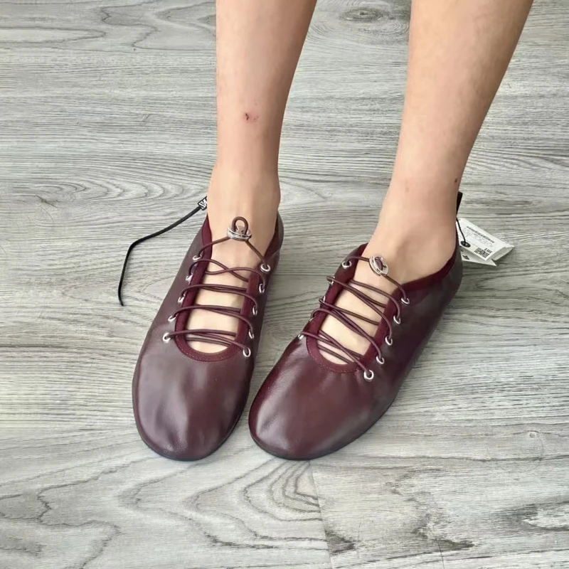 Scarpe basse a testa tonda in ecopelle morbida per il tempo libero Sandali con suola morbida in corda elastica chic da donna Scarpe superiori