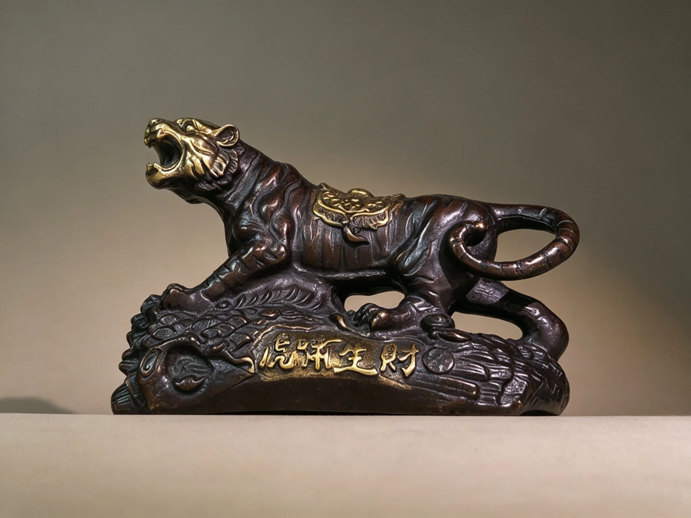 Bronze Ornament of a Large Tiger, Roaring Tiger Bringing Wealth, Home & Office Decoration, Antique Collectible, Gift-Giving Item
