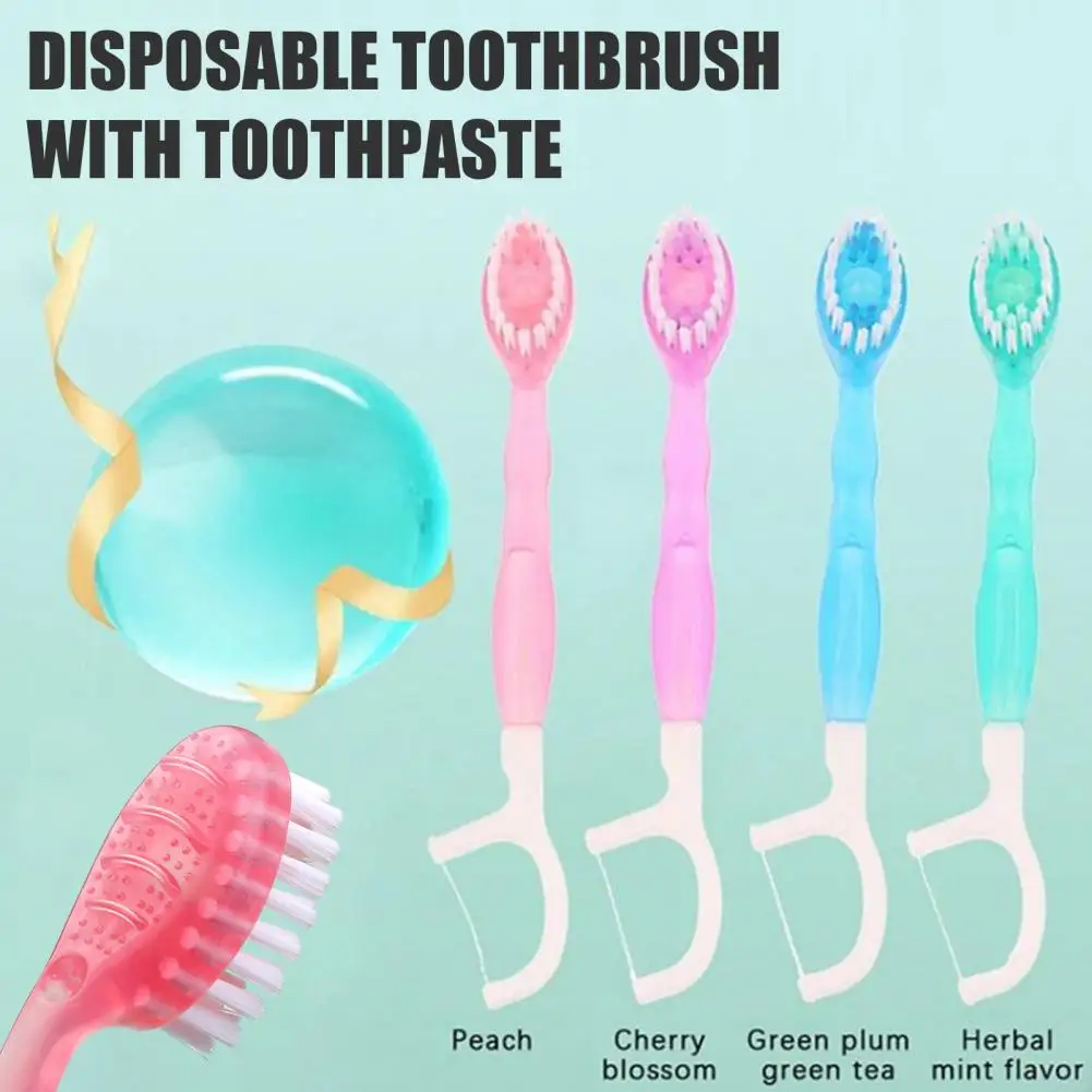 

12Pcs Disposable Toothbrush with Toothpaste Floss Pick Tongue Scraper Mini Pre-Pasted Toothbrush Dental Flosser Oral Care Tools