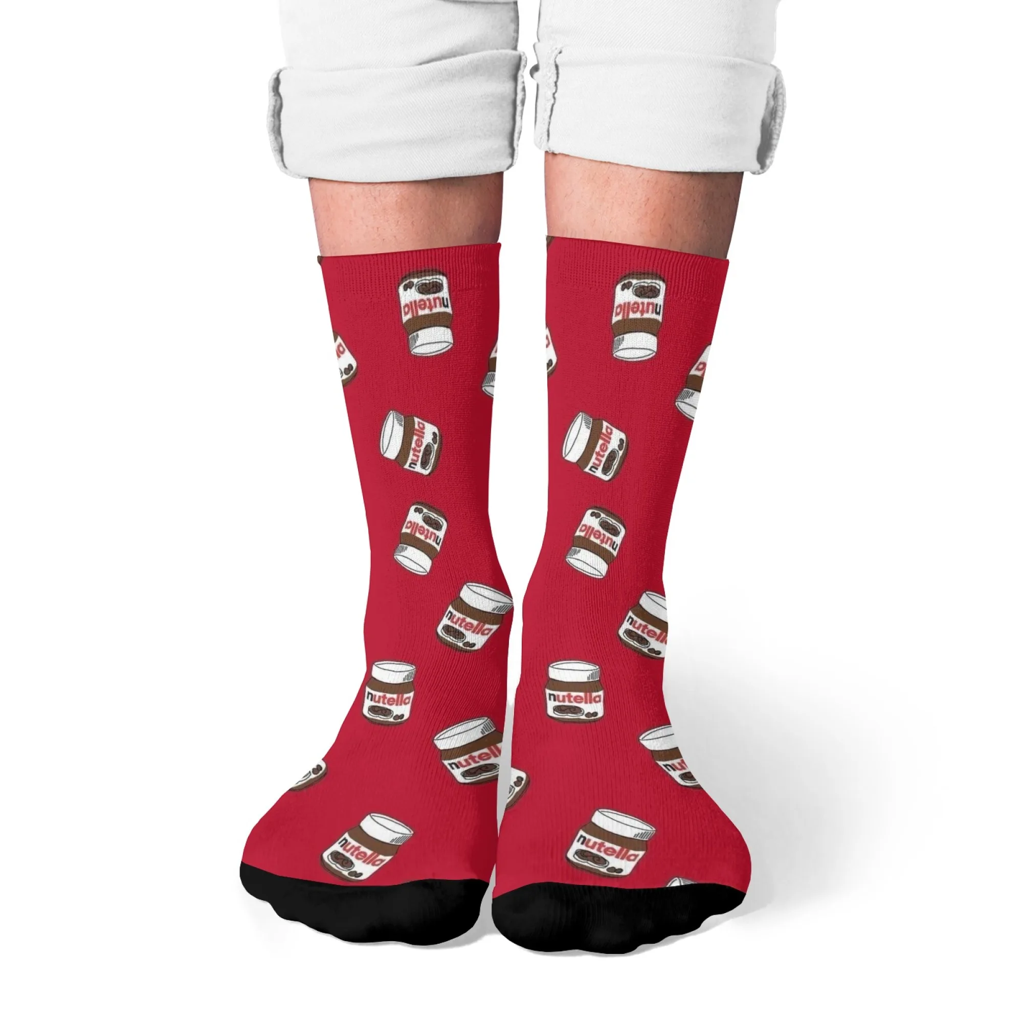 Catching Chocolate Spread Jar Imprime en calcetines de color rojo brillante: unisex, ideal para salidas informales, deportes y uso diario con estilo