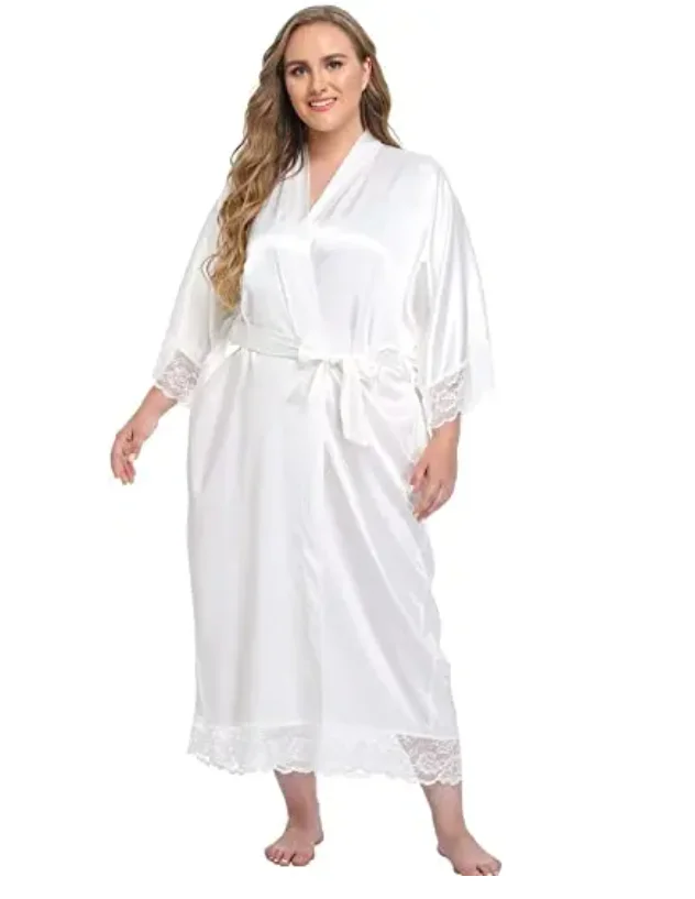 Bride Robe with Lace Sleeves White Boudoir Lace Bridal Robe Long Wedding Kimono Robe for Women Bridesmaid Dressing Gown