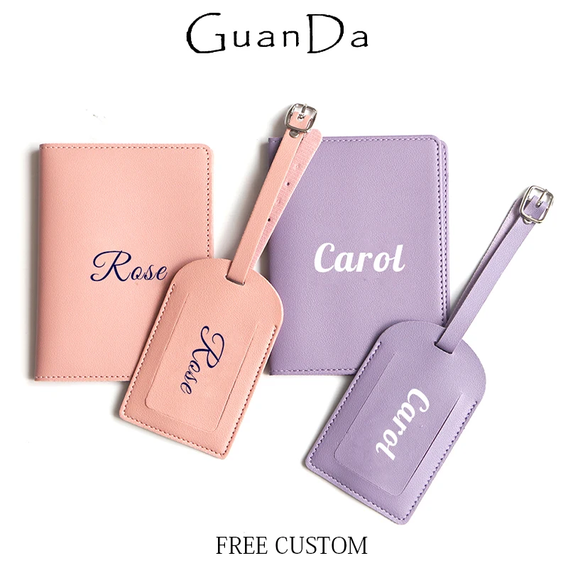 Personalize Photo Travel Passport Cover Set Custom Company Logo Luggage Tag PU Leather Trip Essential Accessories Suitcase Label