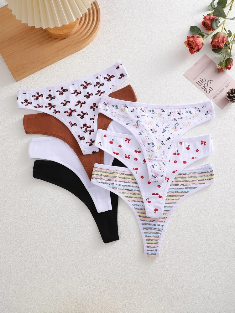 14 PCS/SET Sexy Low Waist Women Thong Underwear Cute Polka Dot Stripe Bikini Comfortable Elastic Ladies Panties Swimwear Briefs