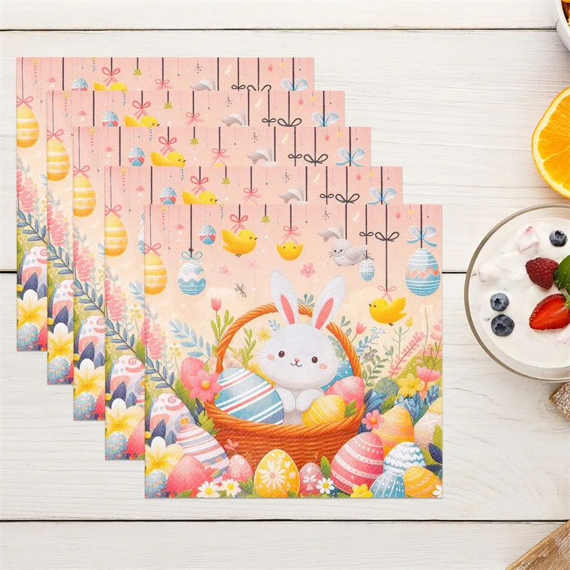 10/20pcs 2Layer 33cm Easter Bunny Napkins Easter Egg Basket Pink Paper Meal Mat Picnic Party Paper Drawing DIY Decoupage Paper