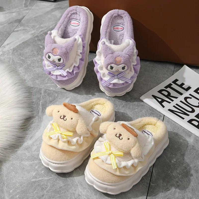 Zapatilla bonita de Hello Kitty para mujer y niña, Zapatillas de casa antideslizantes con dibujos animados Sanrio Melody, zapatos cálidos de invierno