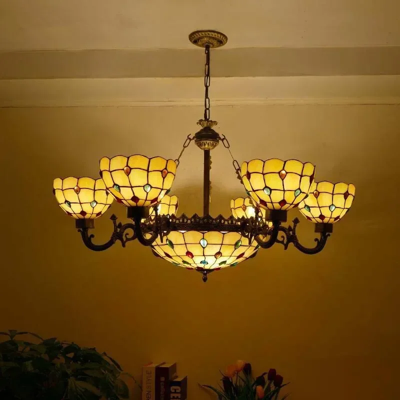

GISELLE Tiffany European Living Room PendantLamp Vintage Creative Color Glass restaurant Bedroom Hotel Chandelier
