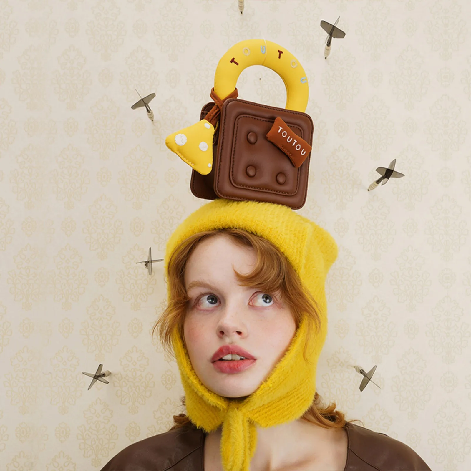 TOUTOU Süße Handtasche für Mädchen, Karamell-Waffel-Donut-Handtasche, kleine quadratische Tasche, lässige, vielseitige Schulter-Crossbody-Tasche für Damen