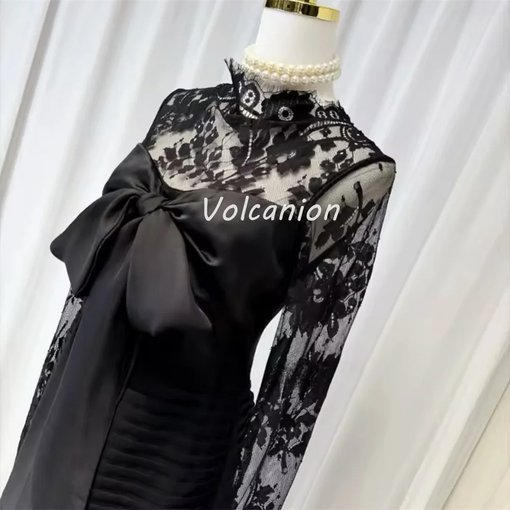 Customized Intricate Sizes Available Organza Bow Ruched Lace Straight Jewel Ankle Length Dresses Bespoke Occasion Dresses Casual