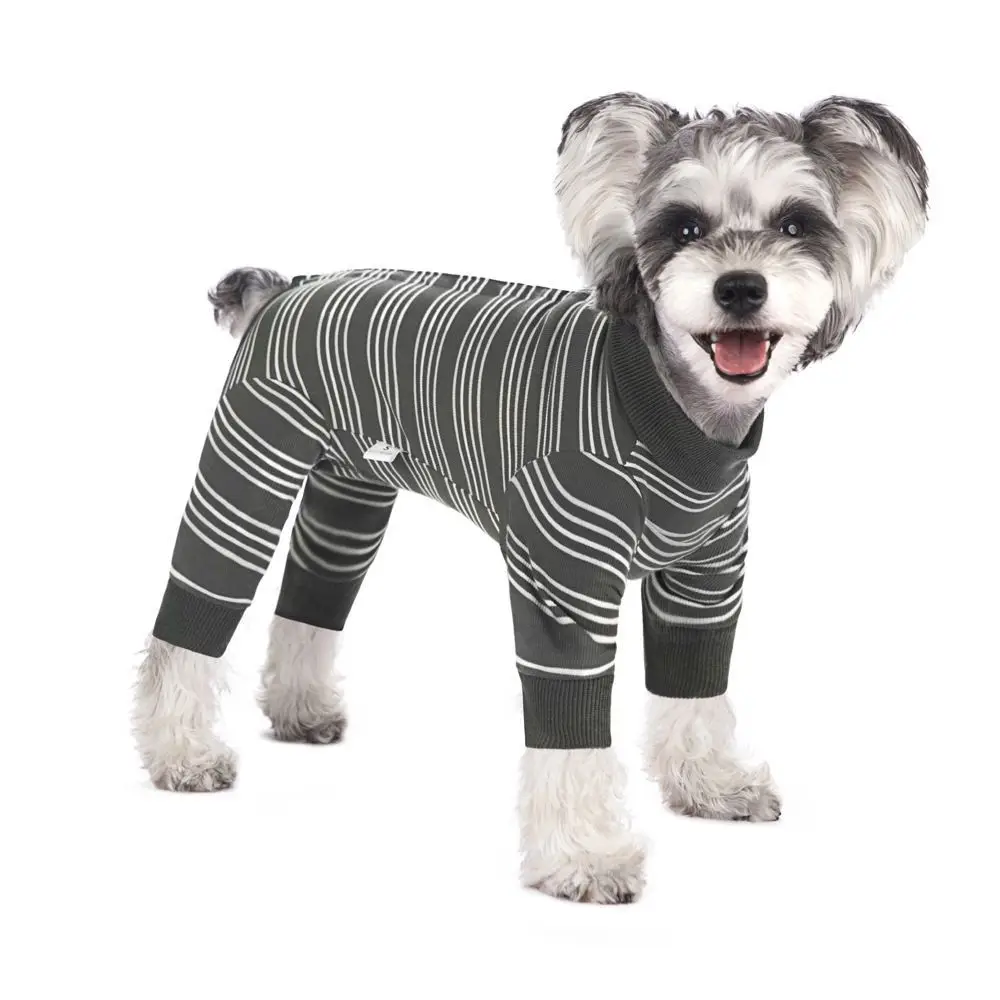 Robuste vierbeinige Welpen-Streifen-Overalls, modische weiche Haustier-Hundekleidung, Polyester-Hunde-Pyjamas, Herbst
