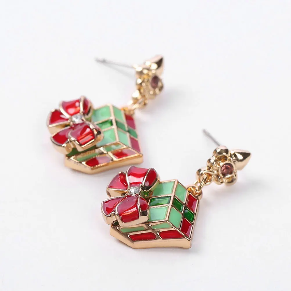 

Christmas Gift Box Earrings Pair Creative Charming Drop Dangle Jewelry for Women Girls Holiday Festival Banquet