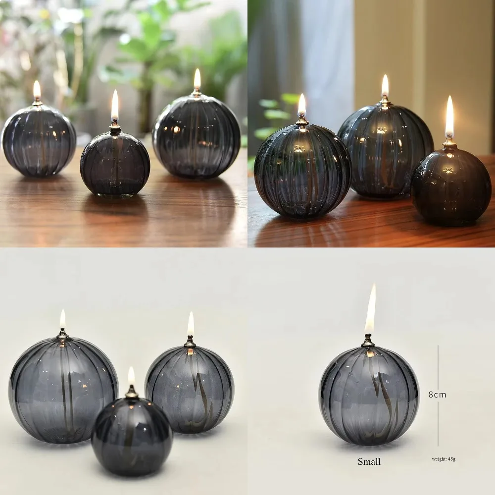 Spherical Glass Oil Lamp Smokeless Translucent Glass Container Modern Style Dining Table Tea Room Bedroom Wedding Decoration