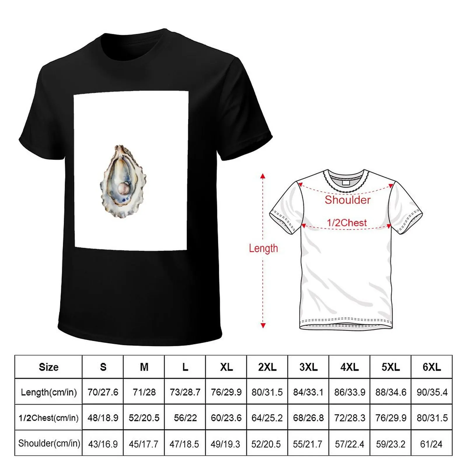 Watercolor oyster with pearl T-Shirt Work Basic Short Sleeve Top
