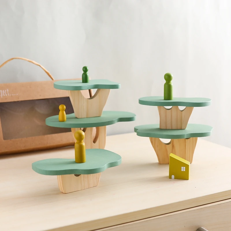 Blocs en bois Montessori pour enfants, jouets éducatifs pour bébés, maison d'arbre à empiler, décoration de chambre de bébé