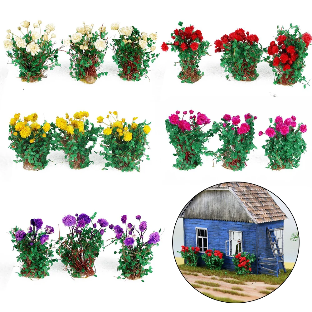 3Pcs Flower Cluster Shrubs Bushes Grass Tufts Flower Vegetation Groups Miniature Handmade Materials Architecture Building Model