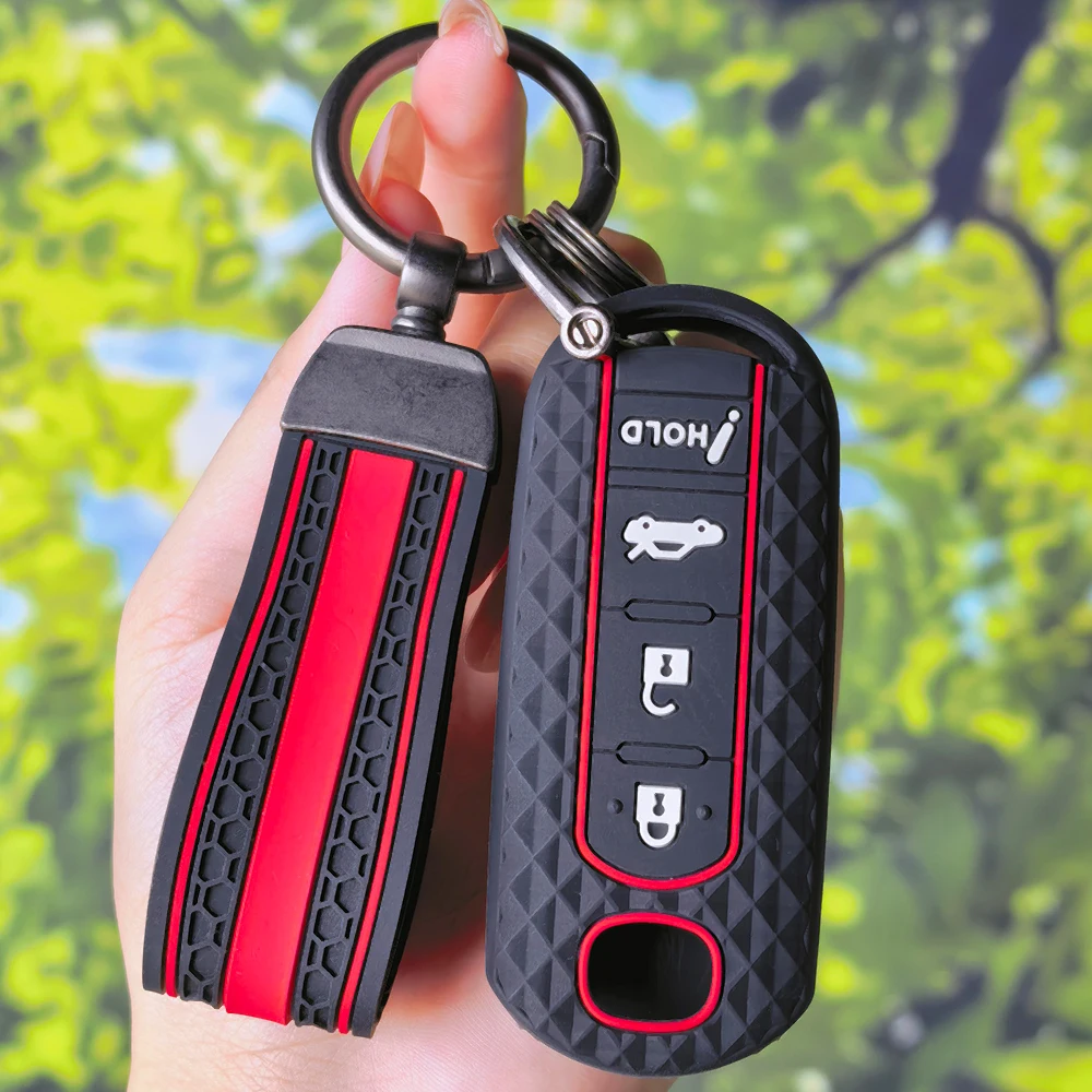 Stylish Red Edge Diamond Key Sleeve With Keychain For Mazda CX-5 CX-3 2 3 5 6 CX-7 CX-9 Demio Miata MX5 Fob Cover