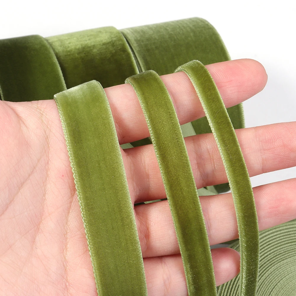 6–38 mm, 5–10 Yards, olivgrün, einseitiges Samtband, Party-Dekoration, handgefertigt, Geschenkverpackung, Haarschleife, DIY-Weihnachtsband – Detail 5