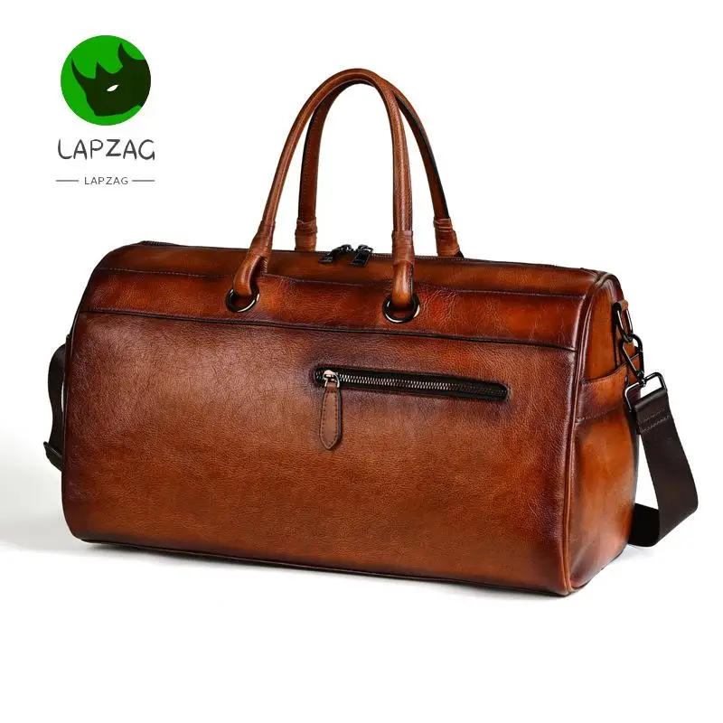 Bolsa de viaje de cuero de vaca para hombre, bolsa de equipaje de gran capacidad, estilo Retro inglés, Unisex