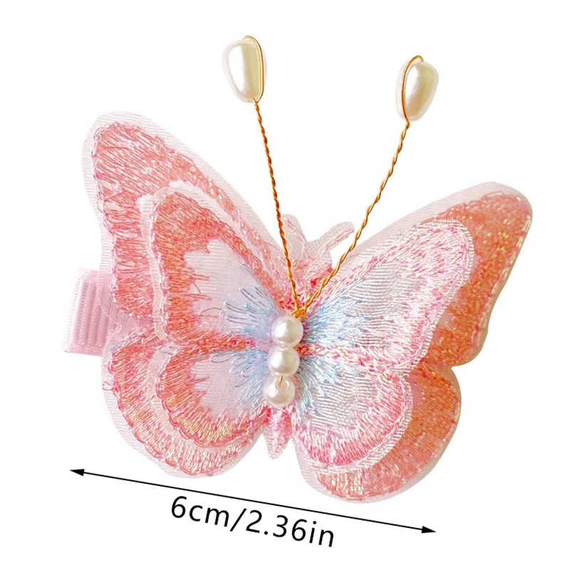 Borboleta bordada grampos de cabelo para meninas, grampos de cabelo arco, headwear DIY, grampos decorativos, acessórios para cabelo infantil, 1 par