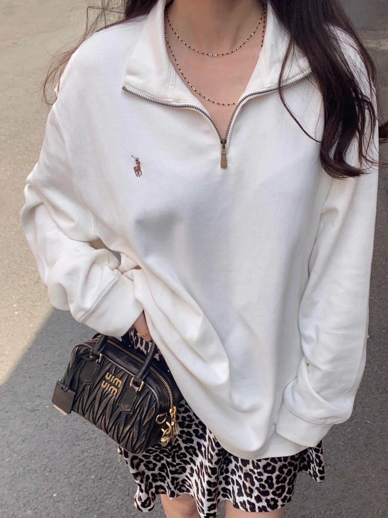 رالف لورين 2024 خريف/شتاء جديد منتصف الطراز القديم نصف سحاب ياقة أمريكية فضفاضة رداء علوي غير رسمي للرجال والنساء ،