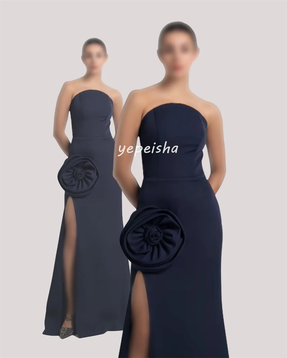 Abiti lunghi senza spalline a trapezio con pieghe floreali fatte a mano in jersey retrò classico personalizzato Taglie disponibili per abiti da occasione su misura