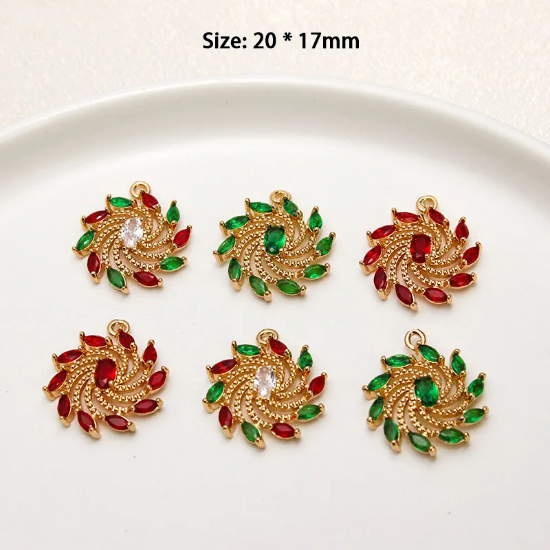 10pcs/ Bag Fashionable copper plated micro inlaid zircon flower pendant DIY necklace earrings accessories