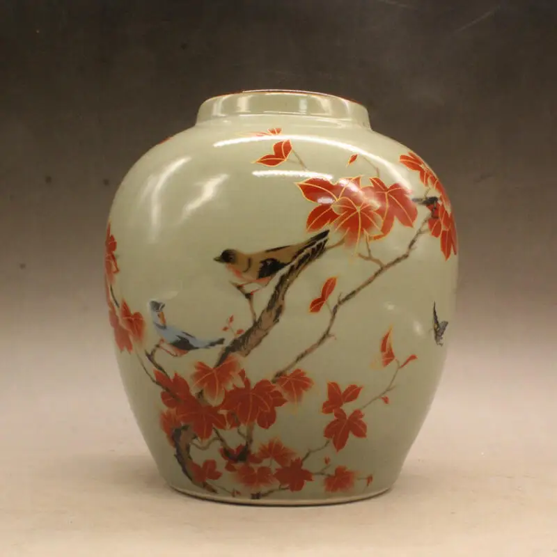 Traditional Chinese Ceramic Qing Guangxu Famille rose porcelain Maple Leaf Bird Pattern Antique Ornament Collection Decor
