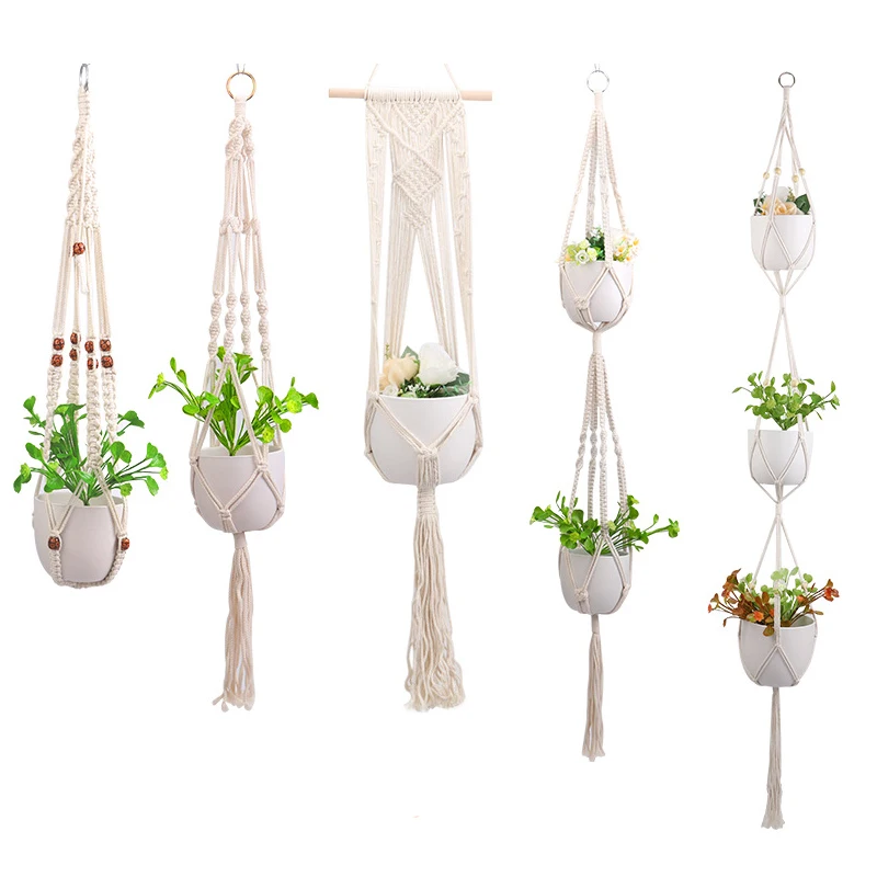 

Macrame Plant Hanging Basket Handmade Knotted Planter Hanger Flower Pot Holder Garden Lifting Cotton Rope Indoor Boho Home Decor