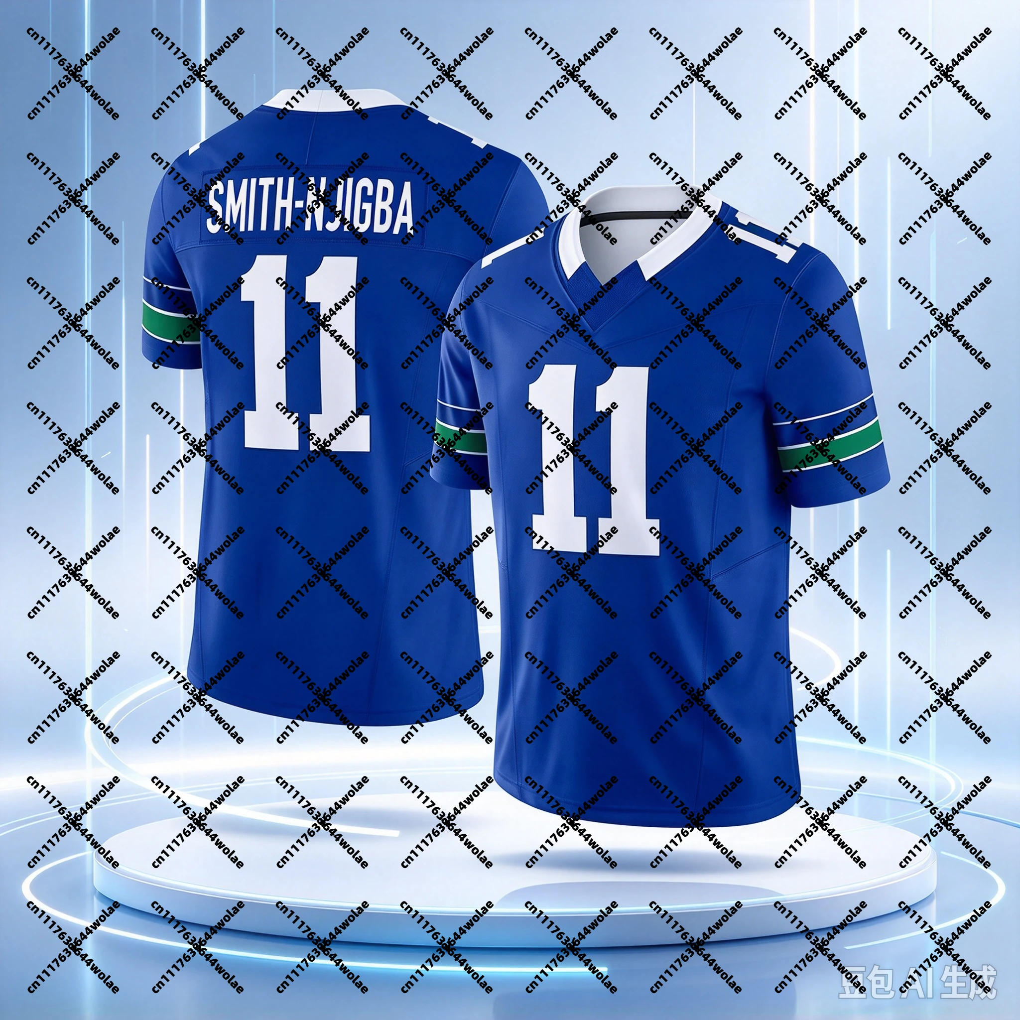NEW  Men's #11  Blue Limited Edition Short Sleeve American Football Top Rugby Sport Uniform Fans Family Matching