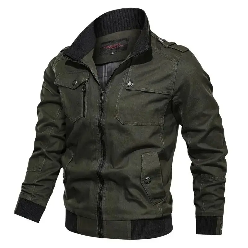 

Men's Cotton Windbreaker Bomber Jaet Spring Autumn V-Ne ort Sle Casual Faion Military Coat Seven Sve Long