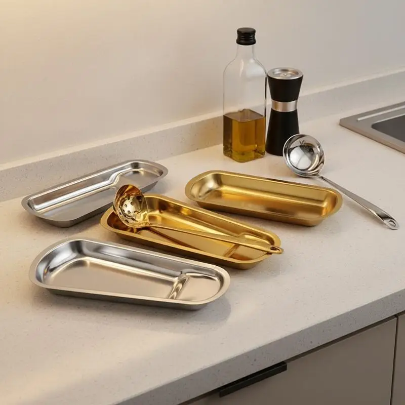 Korean Style Fan Shaped Stainless Steel Buffet Tray Holder Bread Food Clip Cutlery Holder For Fries Serving Supply