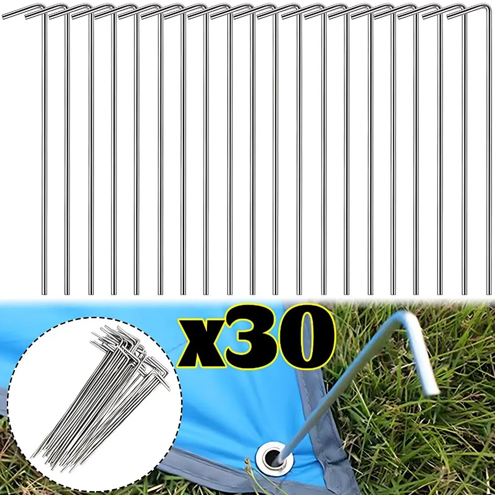 Estacas de Acero Galvanizado en Forma de 7 para Tiendas de Campaña, Anclajes para Jardín, Toldos, Playa, Nieve, Lona, Accesorios de Camping