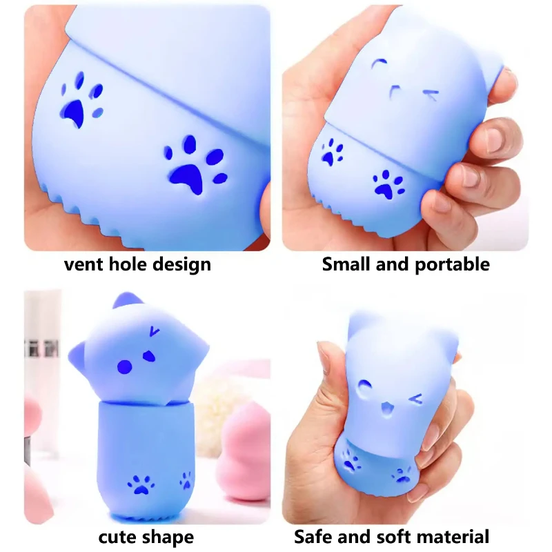 Cute Silicone Makeup Sponge Holder Cat Shaped Sponge Rack Powder Puff Case Cosmetic Blender Sponge Box Makeup Egg Drying Case