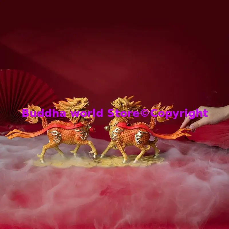 2026 NEW A pair Copper Sculpture Home room Exquisite Decor high-end luxury art office Lucky Auspicious omen Dragon Qilin statue
