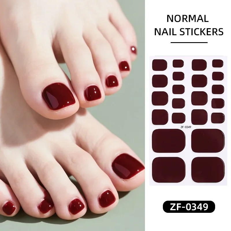 22tips Baking Free Toe Nail Sticker Wraps Solid Color Full Cover Toenail Polish Strips Summer Self Adhesive DIY Foot Decals