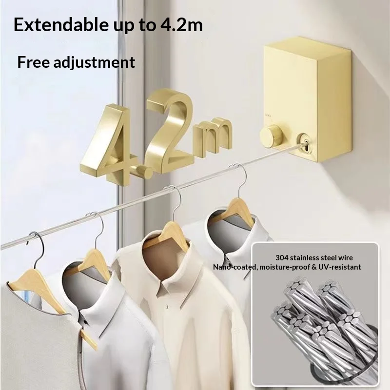 Séchoir à linge rétractable invisible sans perçage, fixation murale en fil d'acier inoxydable pour intérieur, extérieur, balcon, salle de bain, séchage en voyage
