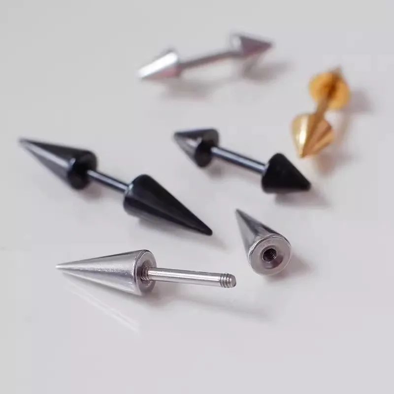 1 Pair Stainless Steel Spike Tapered Ear Studs Earrings For Women/Men Fine Needle Gothic Hip Hop Piercing Ear Bone Nail Jewelry