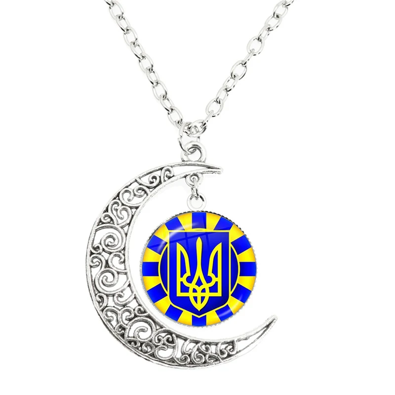 Collana con ciondolo in vetro rotondo con simbolo ucraino della bandiera dell\'ucraina collana con ciondolo in vetro per gioielli regalo di