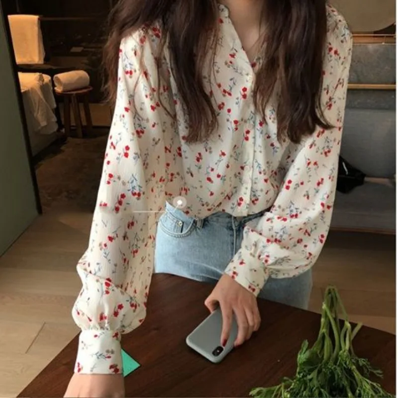 Floral Shirts Women Gentle Thin Summer Office Lady Vintage Classic Vacation Leisure Literary Temper All-match French Style Tops